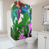 Roze, groen blad patroon douchegordijn (In situ)