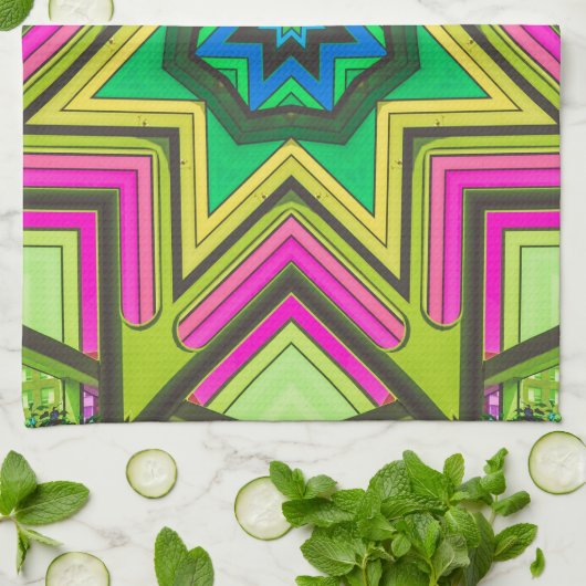 Roze Groen Blauw Abstract Theedoek (Gevouwen)