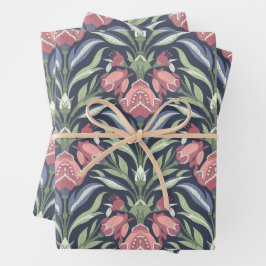 Roze Groen Blauw Art Nouveau Bloemencrème Groen Inpakpapier Vel