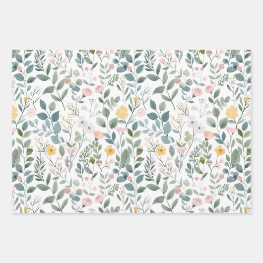 Roze Groen Blauw Bloemachtige Bruiloft Bruidsfeest Inpakpapier Vel (Voorkant 3)