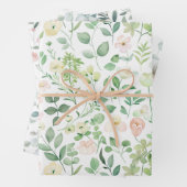 Roze Groen Blauw Bloemachtige Bruiloft Bruidsfeest Inpakpapier Vel (In situ)