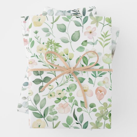 Roze Groen Blauw Bloemachtige Bruiloft Bruidsfeest Inpakpapier Vel (In situ)