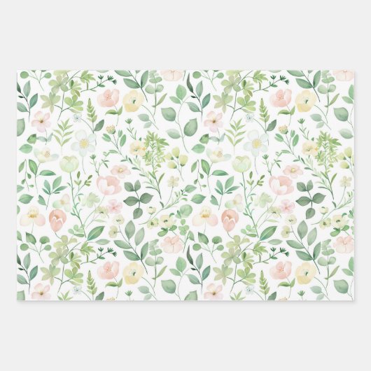 Roze Groen Blauw Bloemachtige Bruiloft Bruidsfeest Inpakpapier Vel (Voorkant)