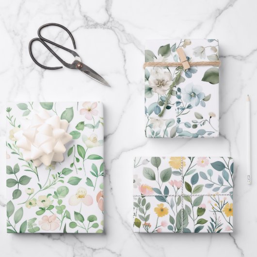 Roze Groen Blauw Bloemachtige Bruiloft Bruidsfeest Inpakpapier Vel (Voorkant)