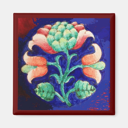 ROZE GROEN BLAUW BLOEMEN MAGNEET (Voorkant)
