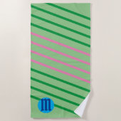 Roze Groen Blauw Custom Initiaal Strandlaken (Voorkant)