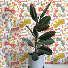 Roze Groen Blauw Pastel Vlinder Kunst Behang