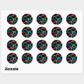 Roze Groen Blauw Retro Vierkant Ronde Sticker (Vel)