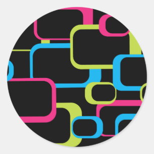 Roze Groen Blauw Retro Vierkant  Ronde Sticker