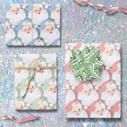 Roze Groen Blauw  Santa Retro Kerstcadeau Inpakpapier Vel