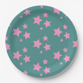 Roze Groen Blauw Teal Sterren Kinderen Baby Circus Papieren Bordje
