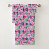 Roze Groen Blauw Tropisch Zomer Bloemig Bloemen  Bad Handdoek (Insitu)