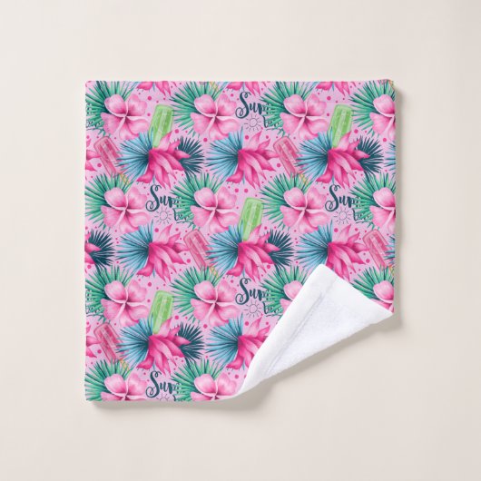 Roze Groen Blauw Tropisch Zomer Bloemig Bloemen  Bad Handdoek (Wasdoekje)