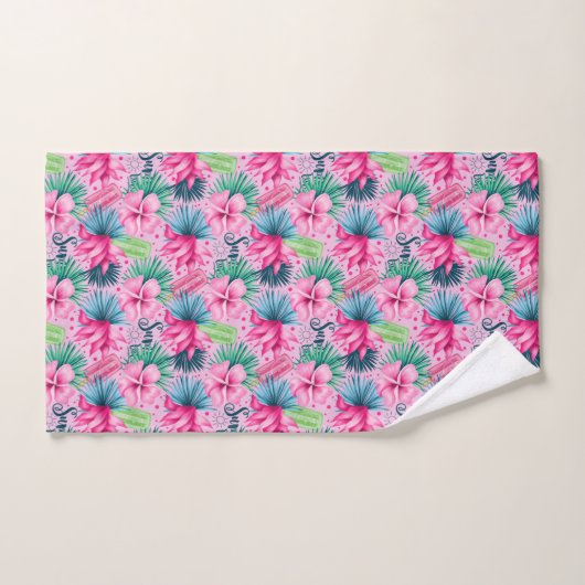 Roze Groen Blauw Tropisch Zomer Bloemig Bloemen  Bad Handdoek (Handdoek)