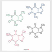 Roze Groen Blauw Zwart Cafeïne Molecule Sticker (Vel)