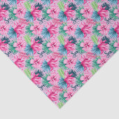 Roze Groen Blauwe Bloemen Bloemrijk Helder Tropis Tissuepapier (Detail)