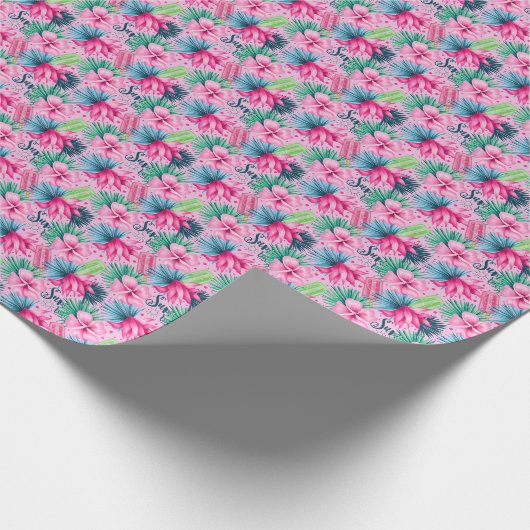  Roze Groen Blauwe Bloemen Verjaardag Bruidsfeest  Cadeaupapier (Hoek)