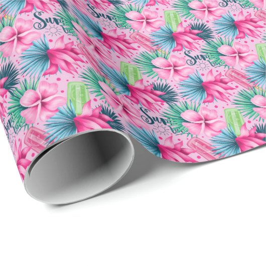  Roze Groen Blauwe Bloemen Verjaardag Bruidsfeest  Cadeaupapier (Rol Hoek)