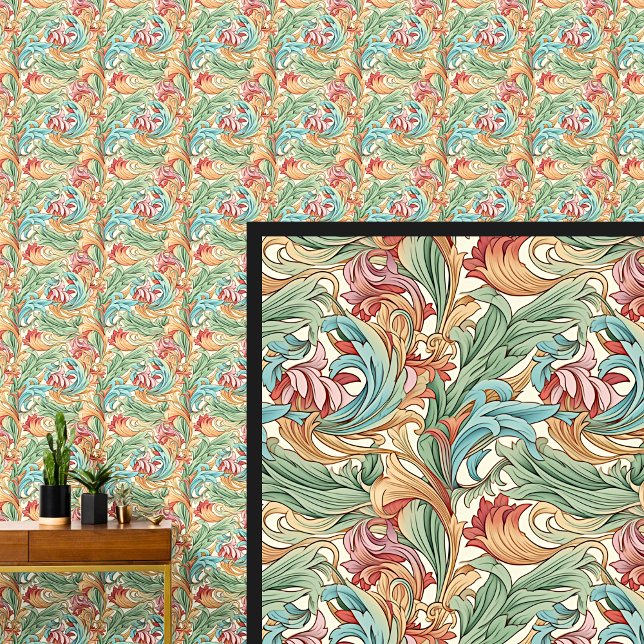Roze Groen Blauwgroen Sinaasappel Art Nouveau Behang (Creator heeft geüpload)