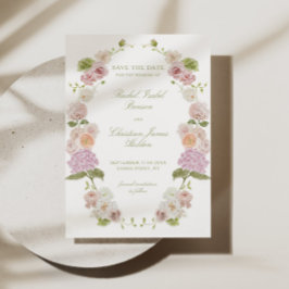 Roze Groen Bloemen Bruiloft Save The Date