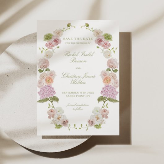 Roze Groen Bloemen Bruiloft Save The Date