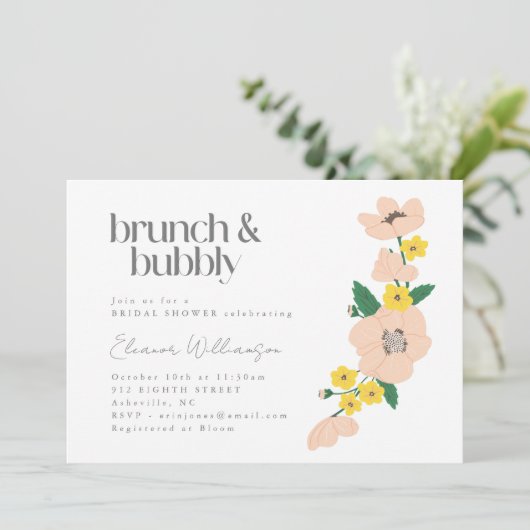  Roze Groen Bloemen Brunch Bubble Shower Kaart (Staand voorkant)