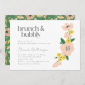  Roze Groen Bloemen Brunch Bubble Shower Kaart (Voorkant / Achterkant)