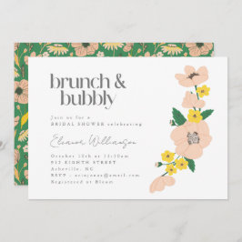  Roze Groen Bloemen Brunch Bubble Shower Kaart