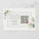  Roze Groen Bloemen Huwelijk RSVP QR Code Informatiekaartje (Voorkant)