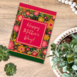 Roze Groen Bloemen  Unieke Gelukkige Moederdag Kaart