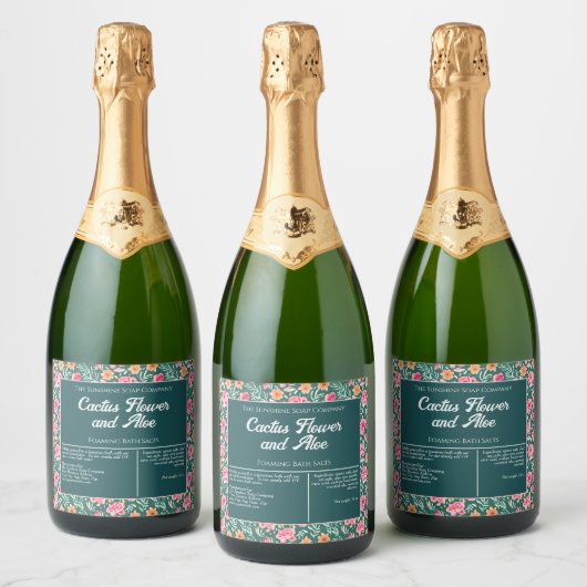 Roze Groen Bloemen Waterdicht Bad Zouten Label Sparkling Wijnetiket (Flessen)