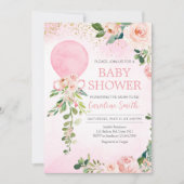 Roze groen Bloemenballon Baby shower Kaart (Voorkant)