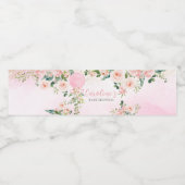 Roze groen Bloemenballon Baby shower Waterfles Etiket (Enkel label)