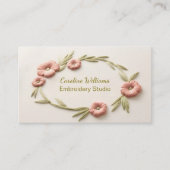 Roze groen bloemenborduurwerk visitekaartje (Voorkant)
