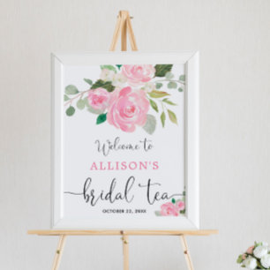 Roze groen bloemenbruids thee welkomstbord poster