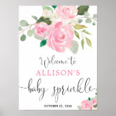 Roze groen bloemenmeisje baby sprinkle welkom poster (Voorkant)