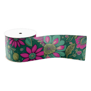 Roze Groen bloemenontwerp  Mandala Grosgrain Lint