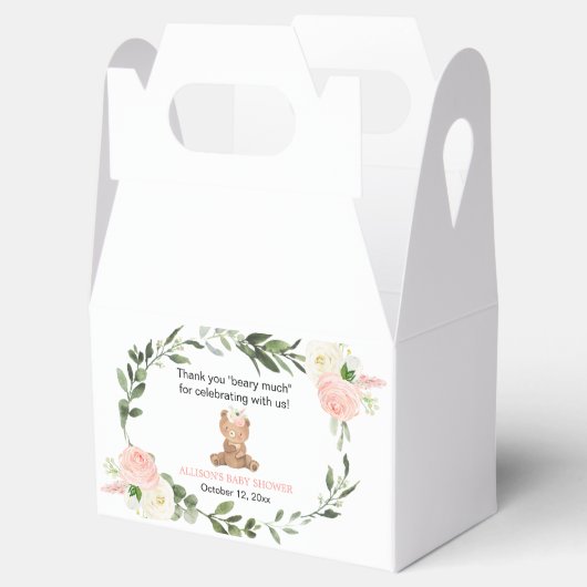 Roze groen bloementeddybeer meisje Favor Box Bedankdoosjes (Geopend)