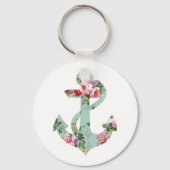 roze groen bloempatroon anchor sleutelhanger (Voorkant)