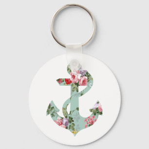  roze groen bloempatroon anchor sleutelhanger