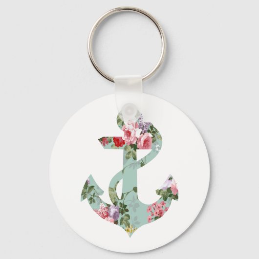  roze groen bloempatroon anchor sleutelhanger (Voorkant)