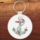  roze groen bloempatroon anchor sleutelhanger (Voorkant)