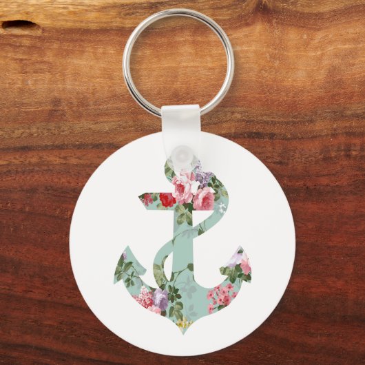  roze groen bloempatroon anchor sleutelhanger (Voorkant)
