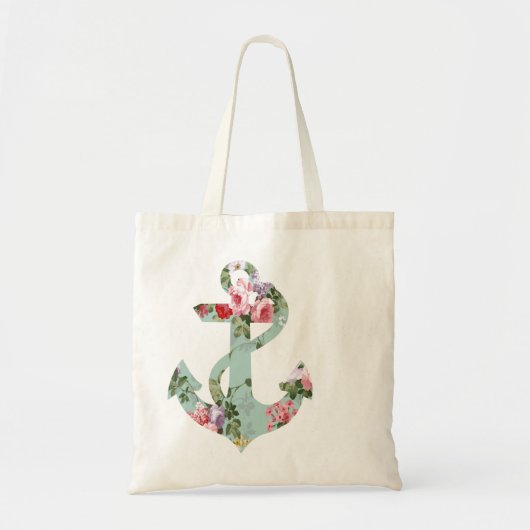  roze groen bloempatroon anchor tote bag (Voorkant)