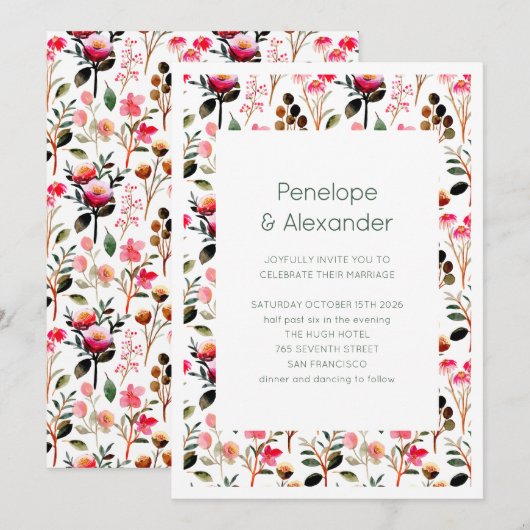 Roze Groen Boho Bloemrijke Tuin Lente Chic Bruilof Kaart (Voorkant / Achterkant)