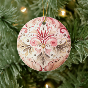  Roze Groen Boho Waterverf Kerstmis Keramisch Ornament