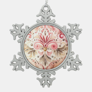  Roze Groen Boho Waterverf Kerstmis Tin Sneeuwvlok Ornament