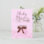 Roze/Groen Cadeau & Swirl Baby shower Uitnodiging (Staand voorkant)