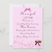 Roze/Groen Cadeau & Swirl Baby shower Uitnodiging (Achterkant)