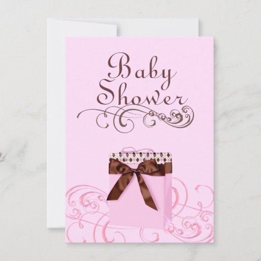 Roze/Groen Cadeau & Swirl Baby shower Uitnodiging (Voorkant)